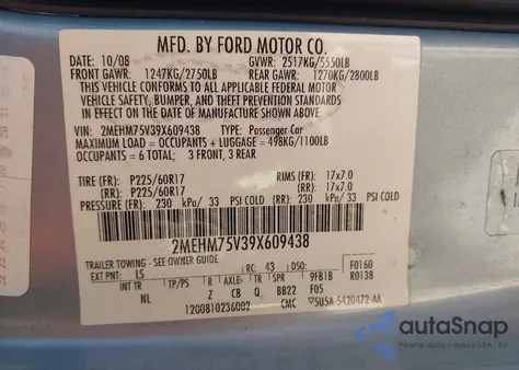 2009 Mercury Grand Marquis Ls (Fleet Only) из США, поврежденный, VIN 2MEHM75V39X609438